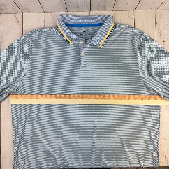 Nike Blue/White Vapor Striped Dri-fit Stretch Short Sleeve Golf Polo Size Large - Picture 9 of 11